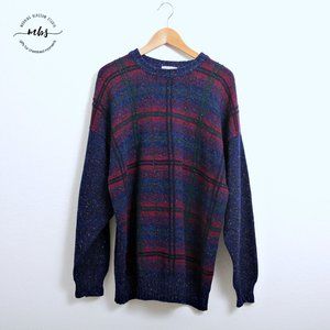 Scott Officer Plaid Crew Neck Wool Silk Blend Sweater